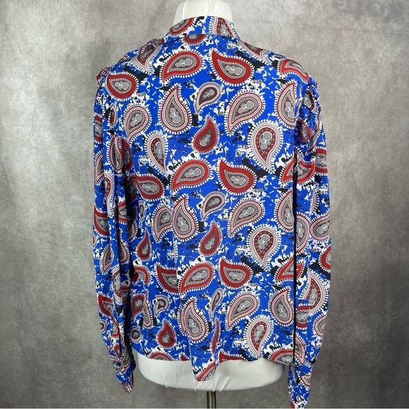 Dodo Bar Or Patti Silk Button Snap Blouse In Blue Paisley Women's Size 46 US L - Picture 4 of 10